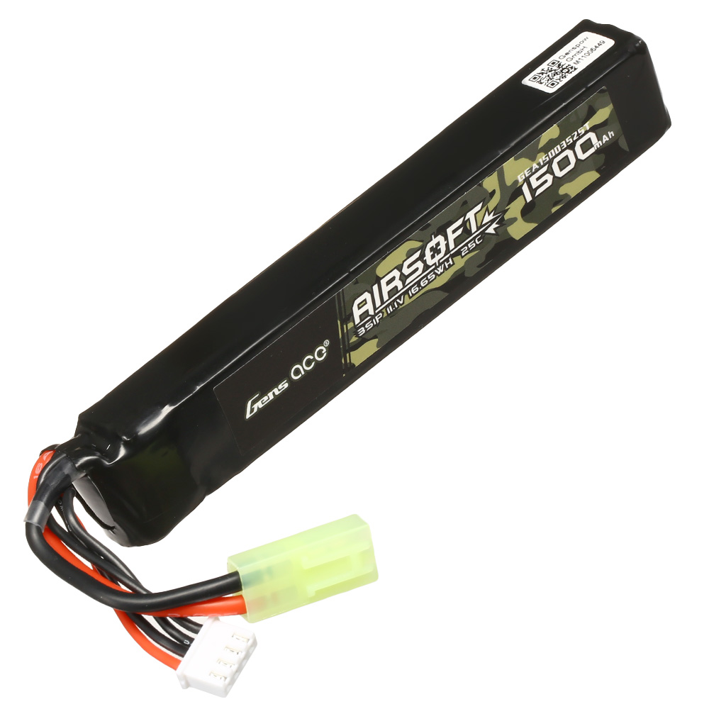 Gens Ace Airsoft LiPo Akku 11,1V 1500mAh 25C / 80C Long Stock-Tube Type m. Mini-Tam Anschluss Bild 2