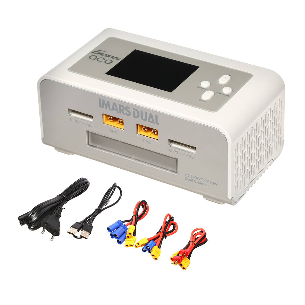 Gens Ace Imars Dual Channel Charger Ladegert weiss f. LiPo / LiFe 1-6 / NiMH 1-16 15A 600W 12 / 230V