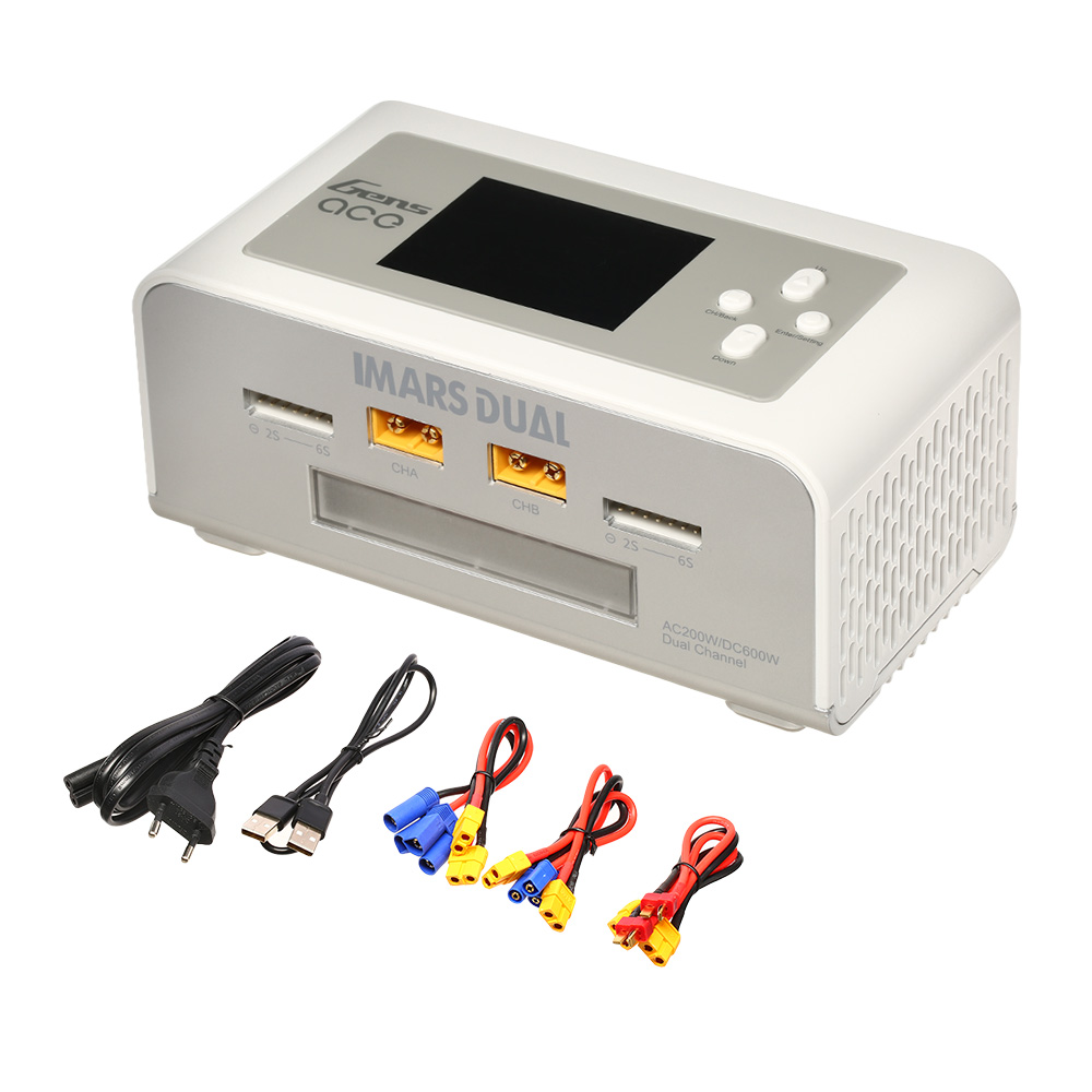 Gens Ace Imars Dual Channel Charger Ladegert weiss f. LiPo / LiFe 1-6 / NiMH 1-16 15A 600W 12 / 230V