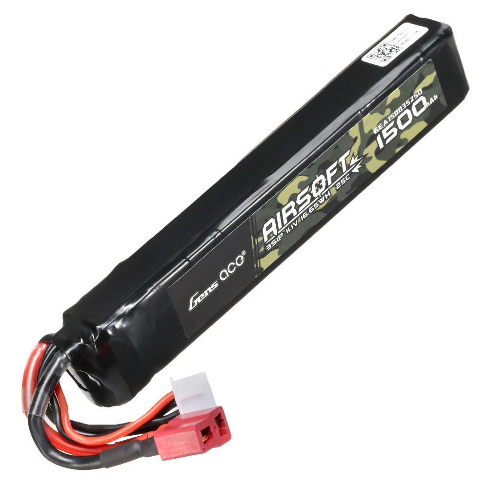 Gens Ace Airsoft LiPo Akku 11,1V 1500mAh 25C / 80C Long Stock-Tube Type m. T-Stecker Anschluss Bild 2