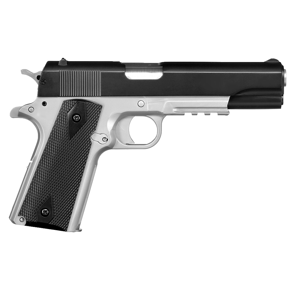 Cybergun Colt M1911A1 mit Metallschlitten H.P.A. Fire Line Springer 6mm BB Dual Tone schwarz / silber Bild 2
