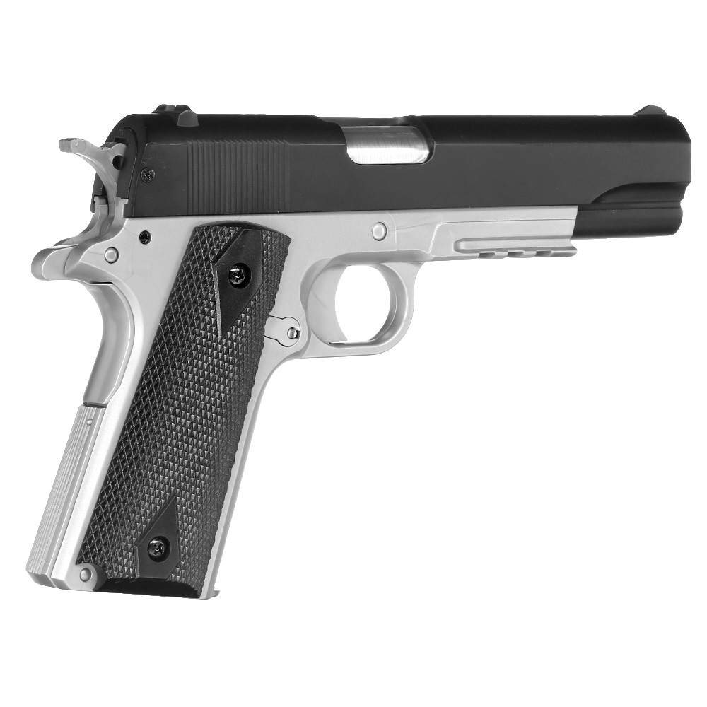 Cybergun Colt M1911A1 mit Metallschlitten H.P.A. Fire Line Springer 6mm BB Dual Tone schwarz / silber Bild 3