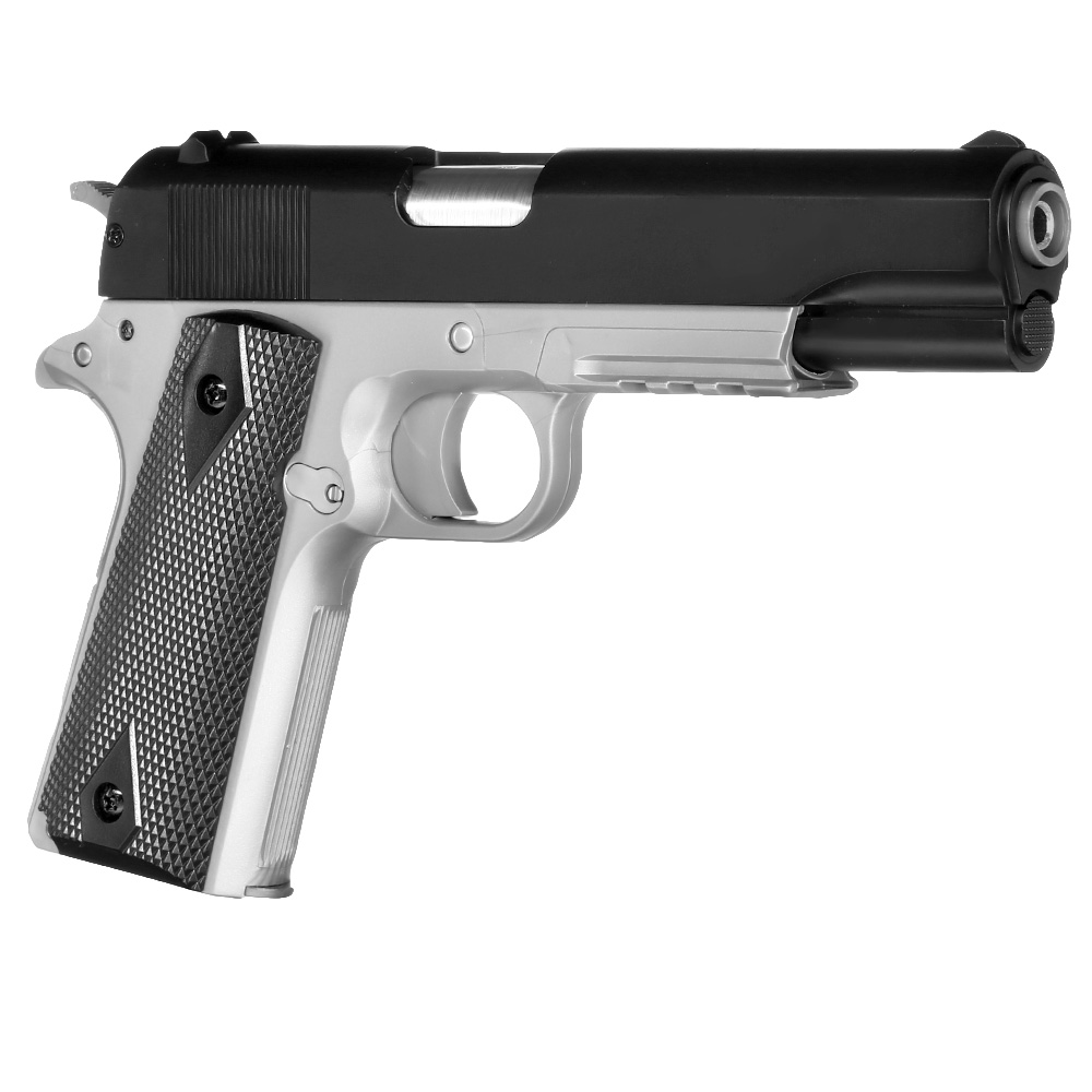 Cybergun Colt M1911A1 mit Metallschlitten H.P.A. Fire Line Springer 6mm BB Dual Tone schwarz / silber Bild 6