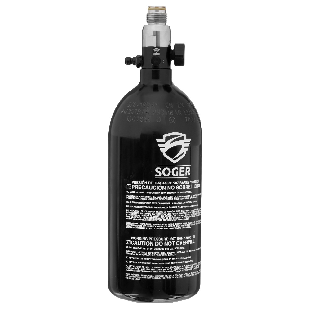 Soger Sports 0,8L / 48ci HPA Tank mit Regulator 3000 PSI / 850 PSI schwarz