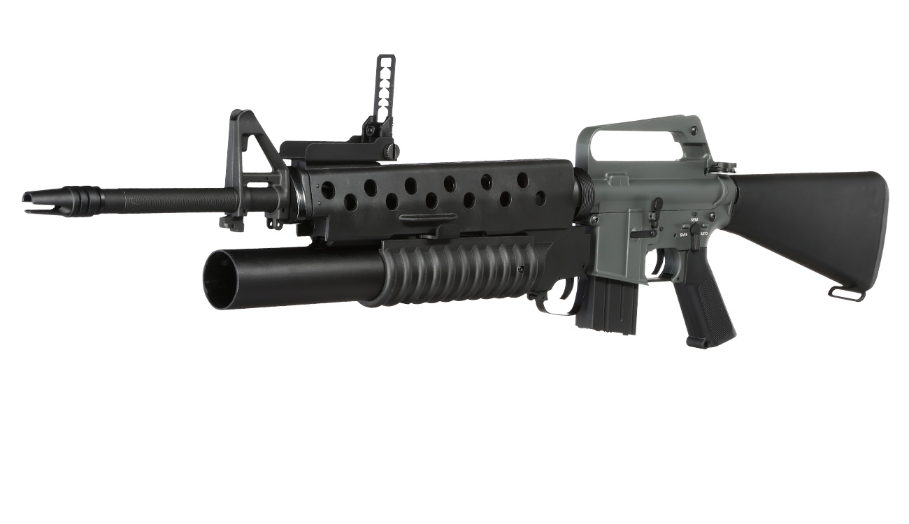 E&C M16A1 Rifle inkl. M203 Grenade Launcher Vollmetall QD-1.5 Gearbox S-AEG 6mm BB schwarz