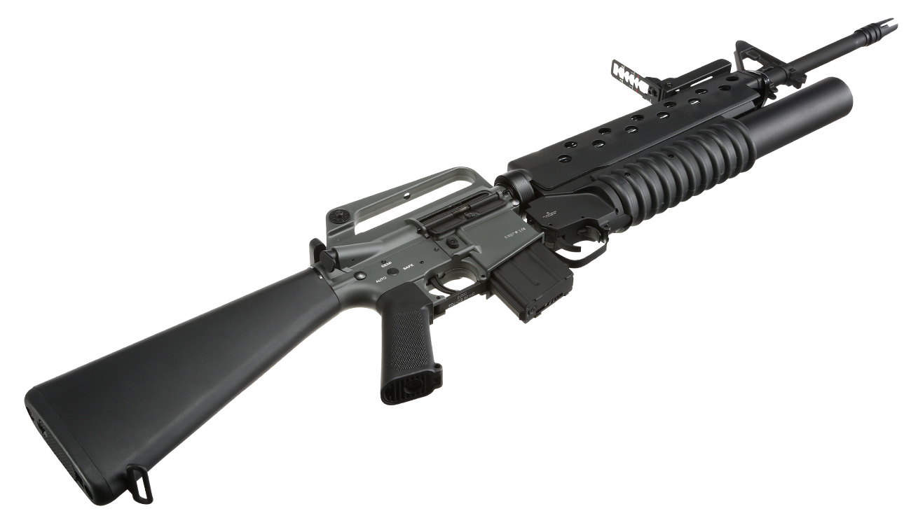 E&C M16A1 Rifle inkl. M203 Grenade Launcher Vollmetall QD-1.5 Gearbox S-AEG 6mm BB schwarz Bild 5