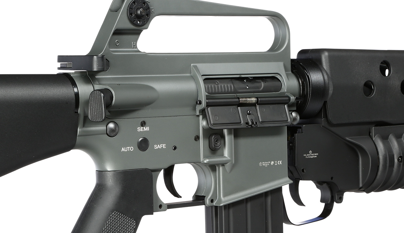 E&C M16A1 Rifle inkl. M203 Grenade Launcher Vollmetall QD-1.5 Gearbox S-AEG 6mm BB schwarz Bild 9