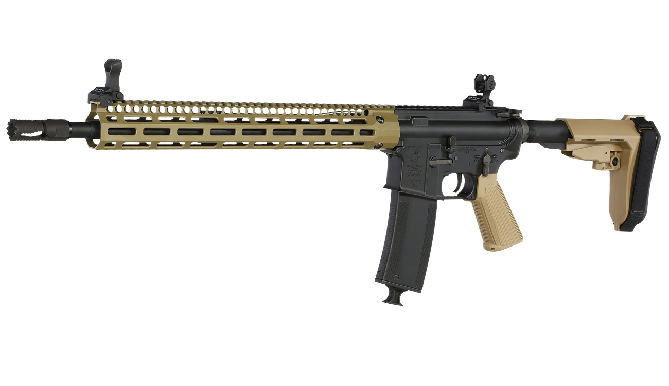 King Arms / EMG Troy Industries M4 SOCC 15 Carbine Vollmetall S-AEG 6mm BB Dark Earth