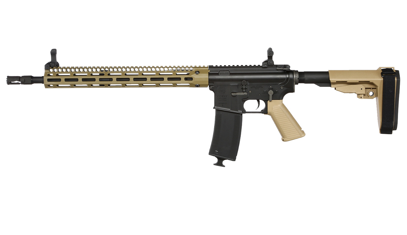 King Arms / EMG Troy Industries M4 SOCC 15 Carbine Vollmetall S-AEG 6mm BB Dark Earth Bild 1