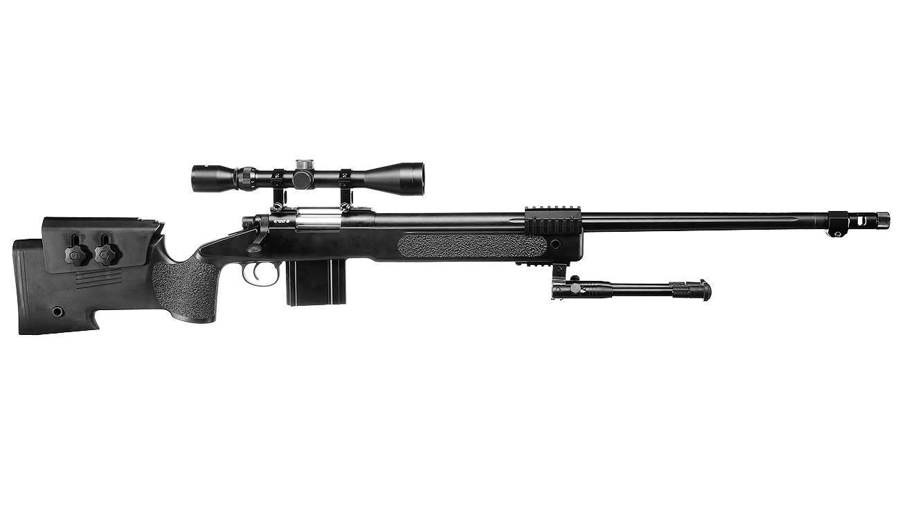Well MB4416D USMC M40A5 Snipergewehr inkl. Zweibein / Zielfernrohr Springer 6mm BB schwarz Bild 1