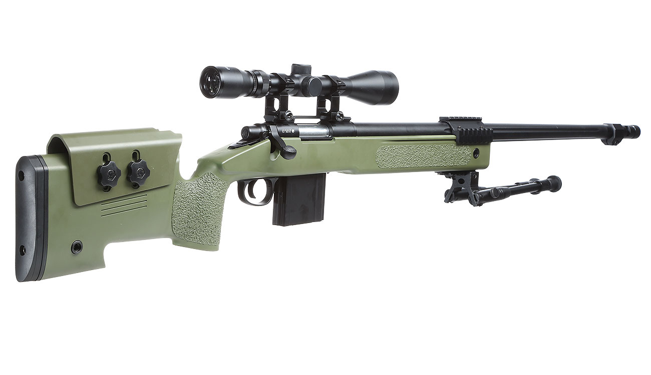 Well MB4416D USMC M40A5 Snipergewehr inkl. Zweibein / Zielfernrohr Springer 6mm BB oliv Bild 3