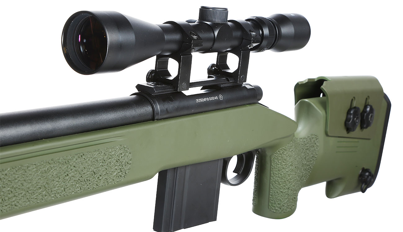 Well MB4416D USMC M40A5 Snipergewehr inkl. Zweibein / Zielfernrohr Springer 6mm BB oliv Bild 6