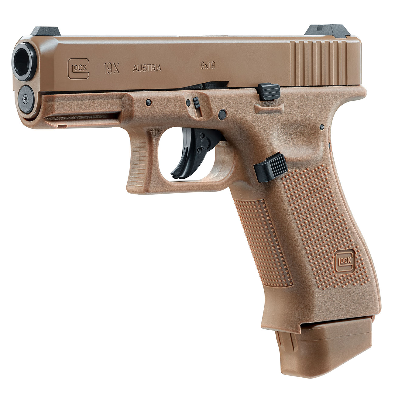 Glock 19X mit Metallschlitten CO2 BlowBack 6mm BB Coyote Tan günstig
