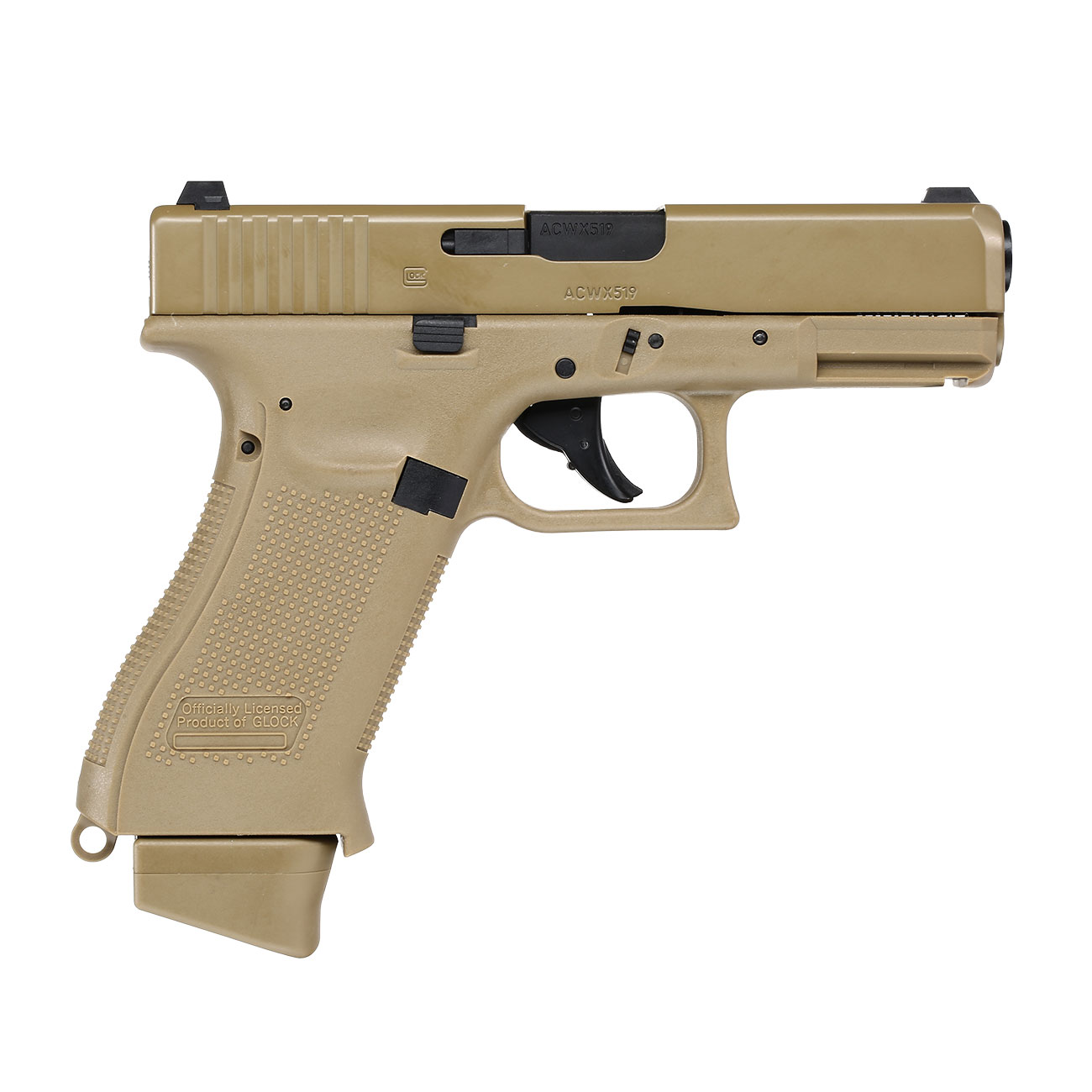 Glock 19X mit Metallschlitten CO2 BlowBack 6mm BB Coyote Tan Bild 3