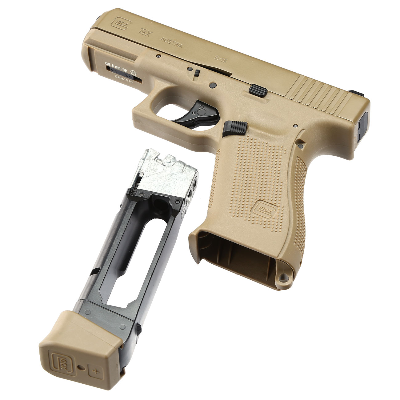 Glock 19X mit Metallschlitten CO2 BlowBack 6mm BB Coyote Tan Bild 6