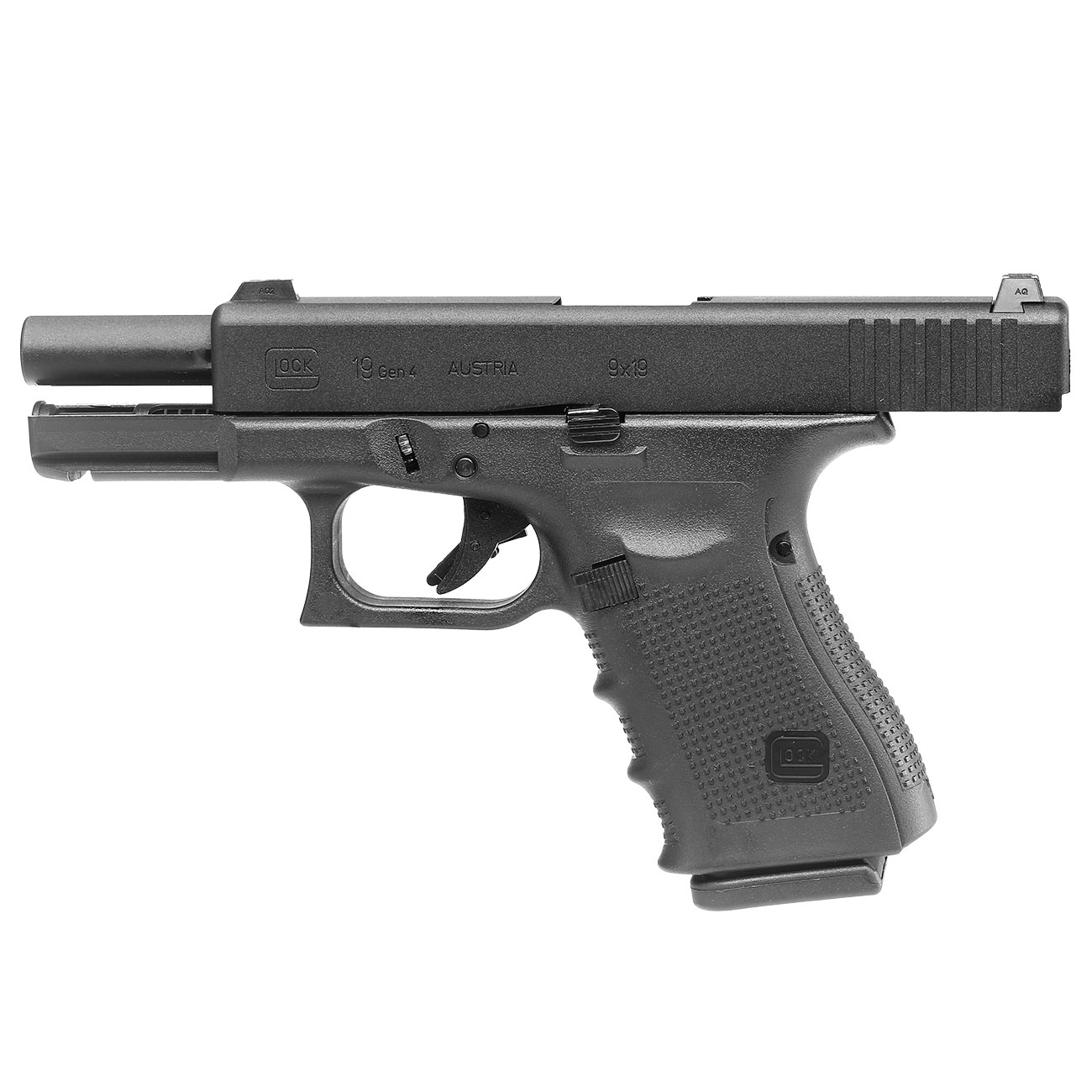 Glock 19 Gen. 4 Airsoft mit Metallschlitten GBB 6mm BB schwarz Bild 1
