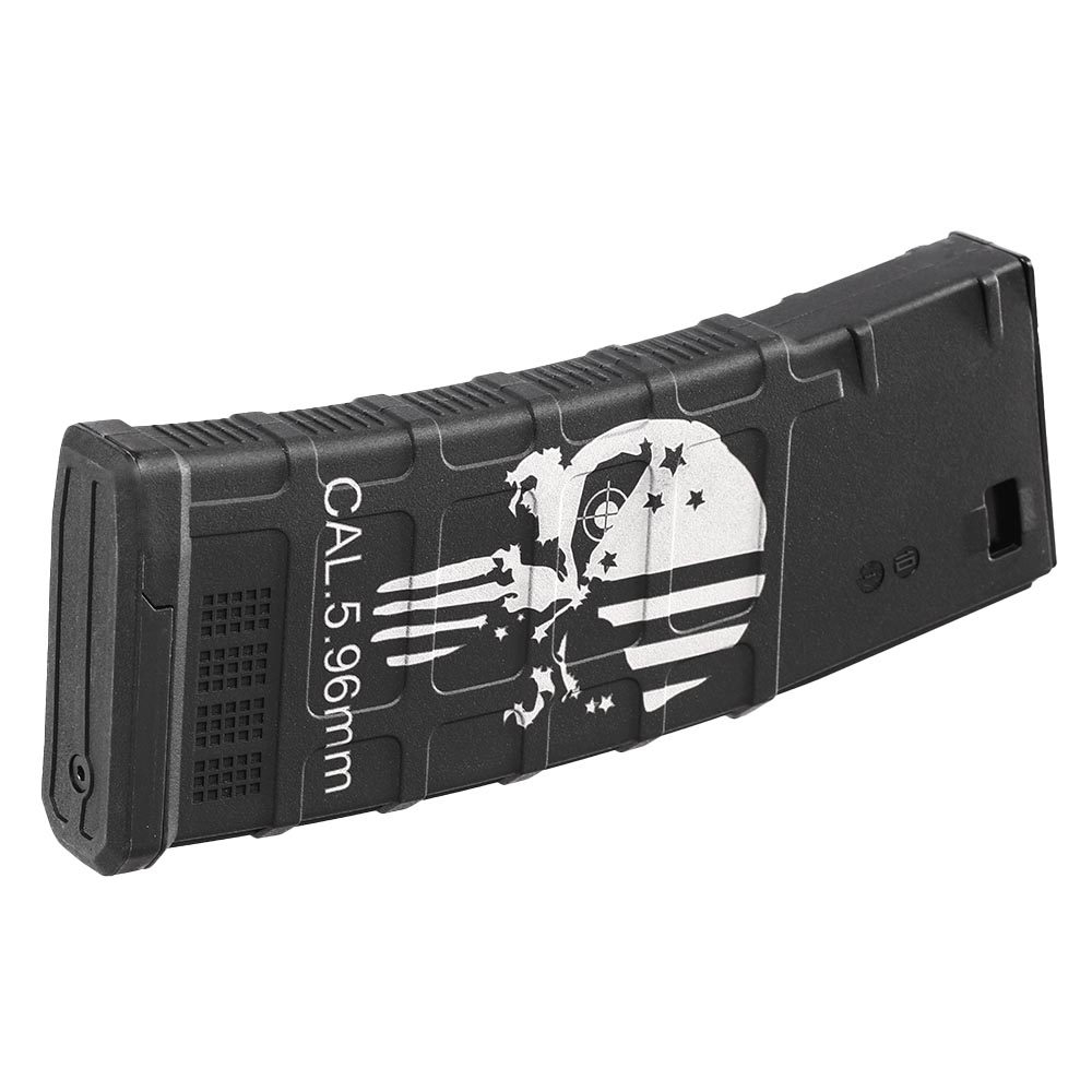 Cyma M4 / M16 Polymer-Magazin Mid-Cap 220 Schuss schwarz mit Skullface-Logo Bild 1