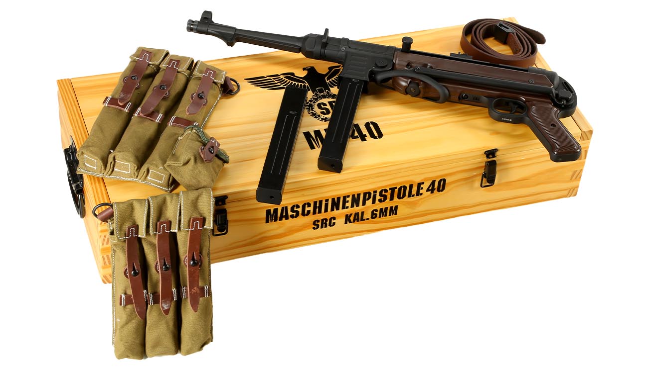 SRC MP40 Airsoft Vollmetall CO2 BlowBack 6mm BB schwarz / braun - World War 2 Deluxe Edition