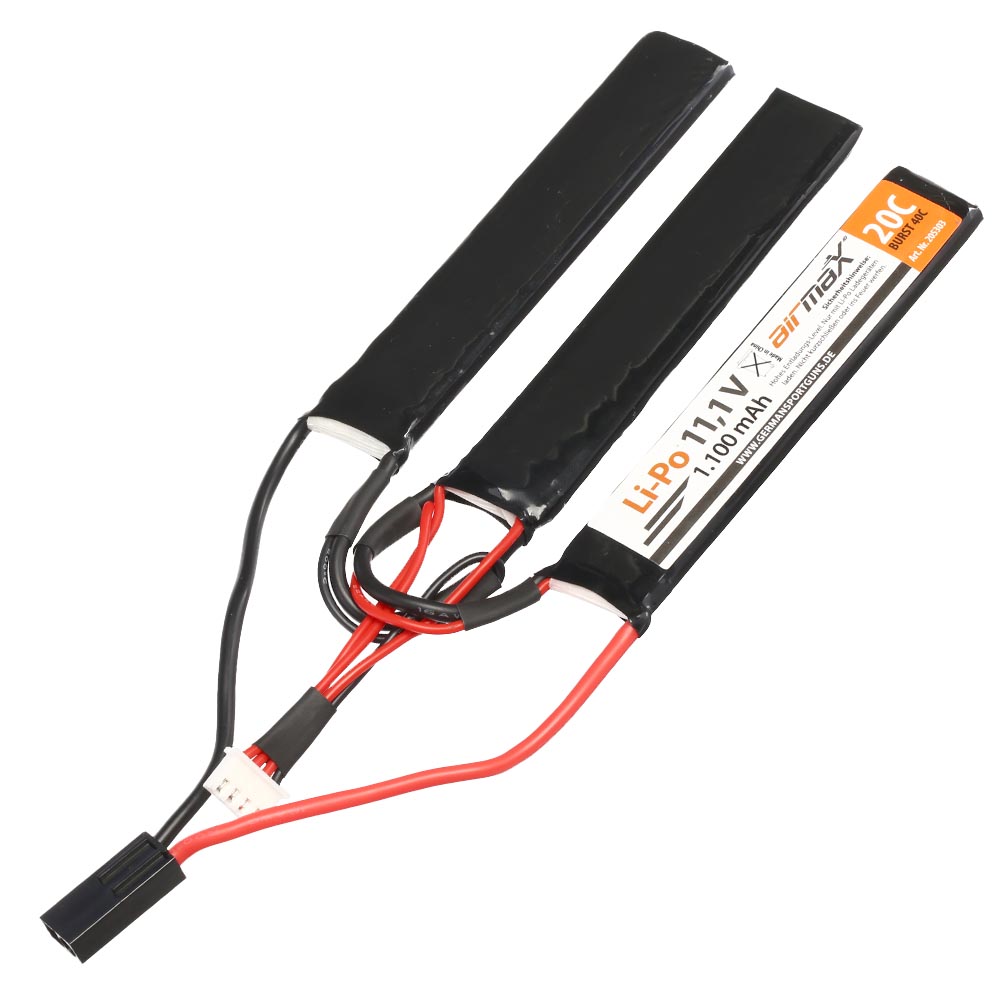 airmaX Airsoft LiPo Akku 11.1V 1100mAh 20 / 40C Small Tri-Panel Type m. Mini-Tam Anschluss