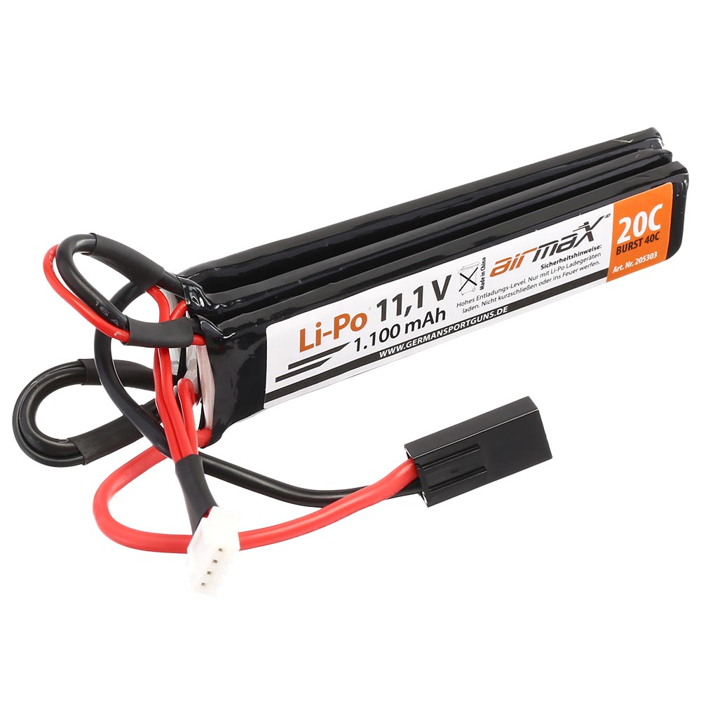 airmaX Airsoft LiPo Akku 11.1V 1100mAh 20 / 40C Small Tri-Panel Type m. Mini-Tam Anschluss Bild 2