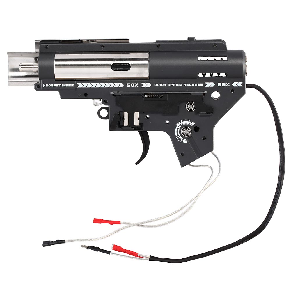 APS V2 8mm Edge II Complete Gearbox mit Micro MosFet M120 - Kabel hinten - grau Bild 2
