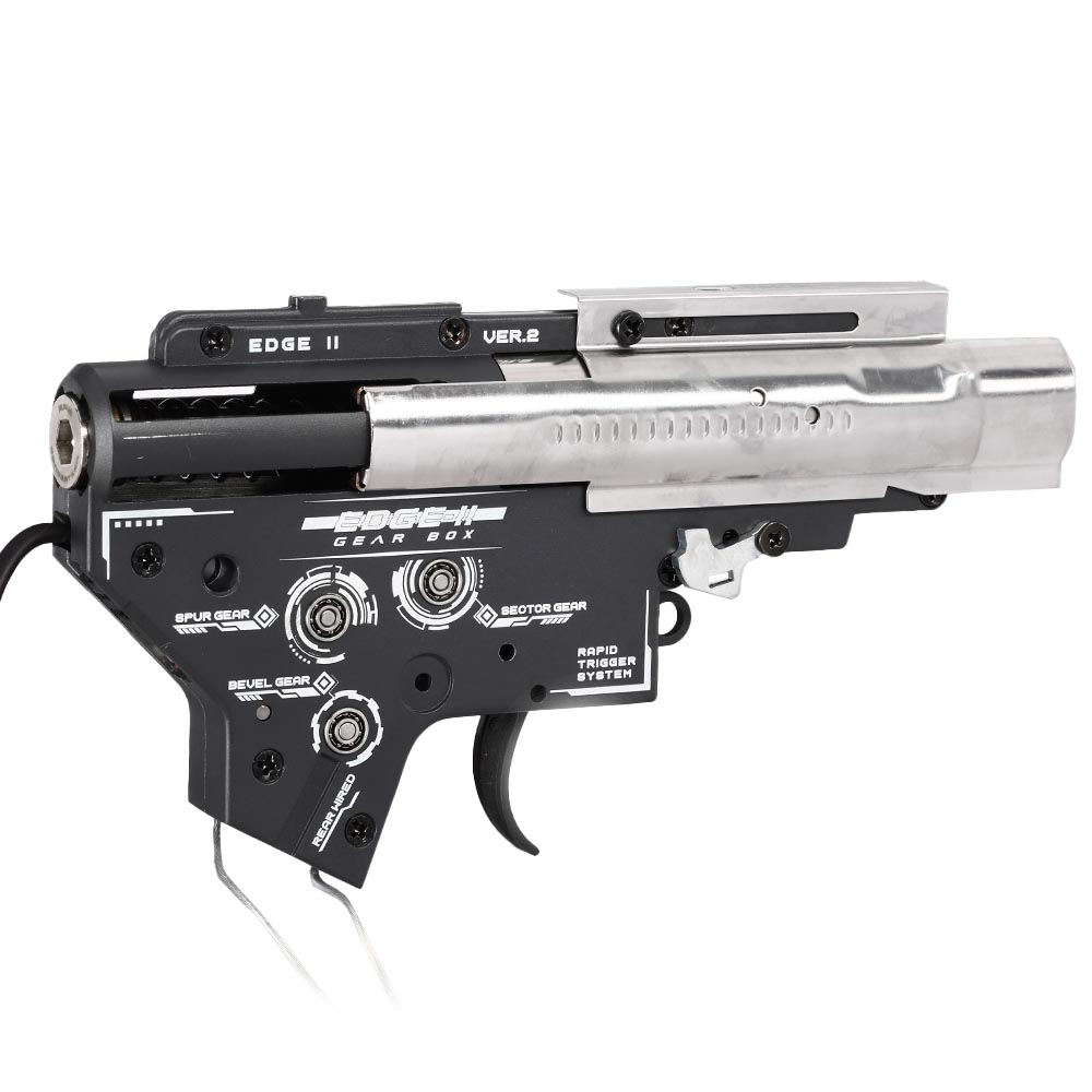 APS V2 8mm Edge II Complete Gearbox mit Micro MosFet M120 - Kabel hinten - grau Bild 5