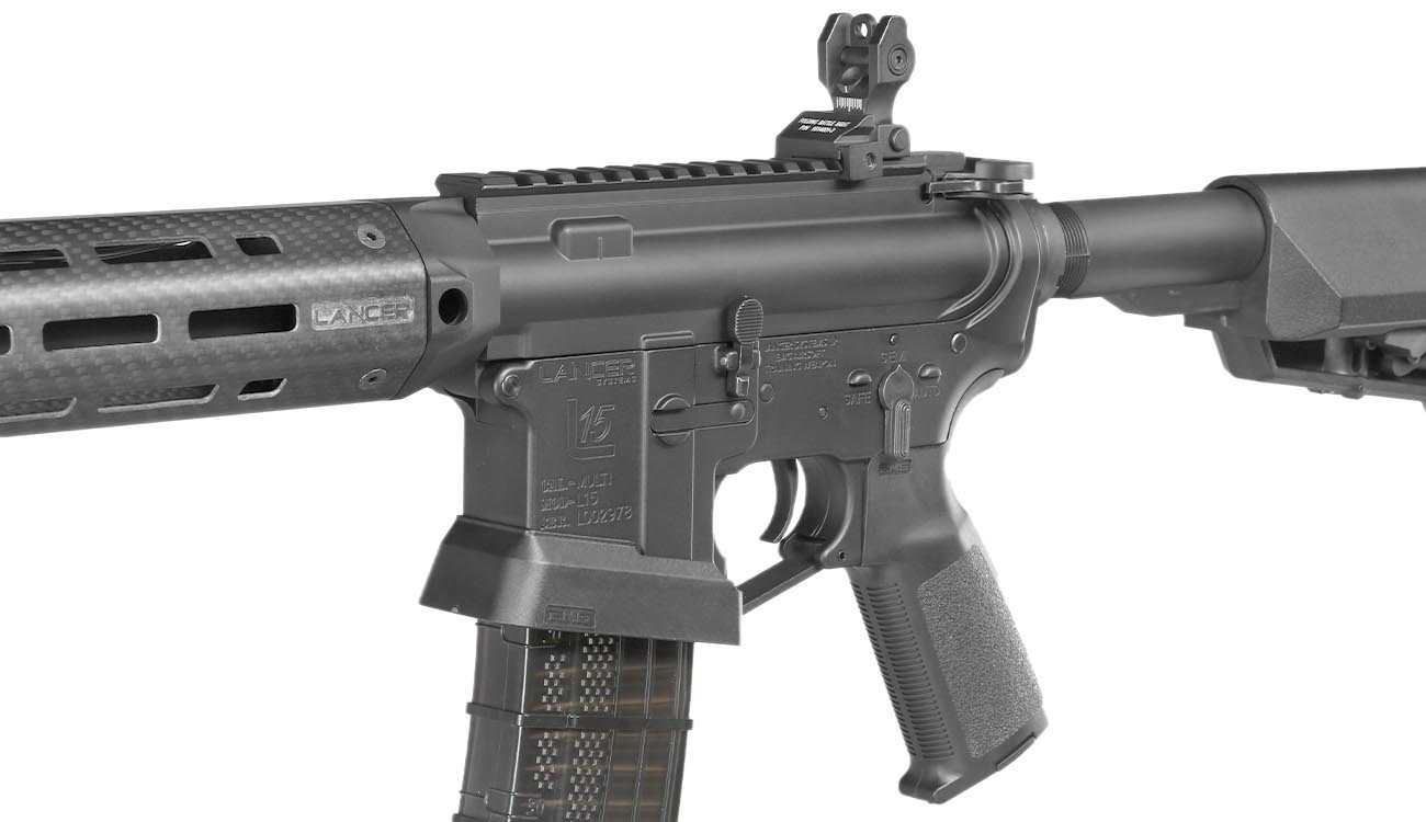 King Arms / EMG Lancer Systems L15 Defense 8 Zoll Vollmetall S-AEG 6mm BB schwarz - Real Carbon Version Bild 7
