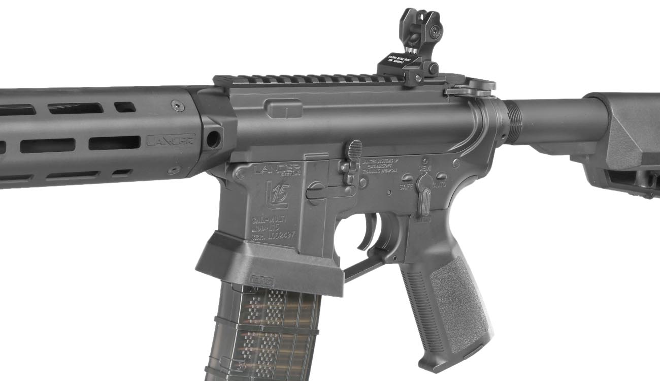King Arms / EMG Lancer Systems L15 Defense 8 Zoll Vollmetall S-AEG 6mm BB schwarz - Aluminium Version Bild 7