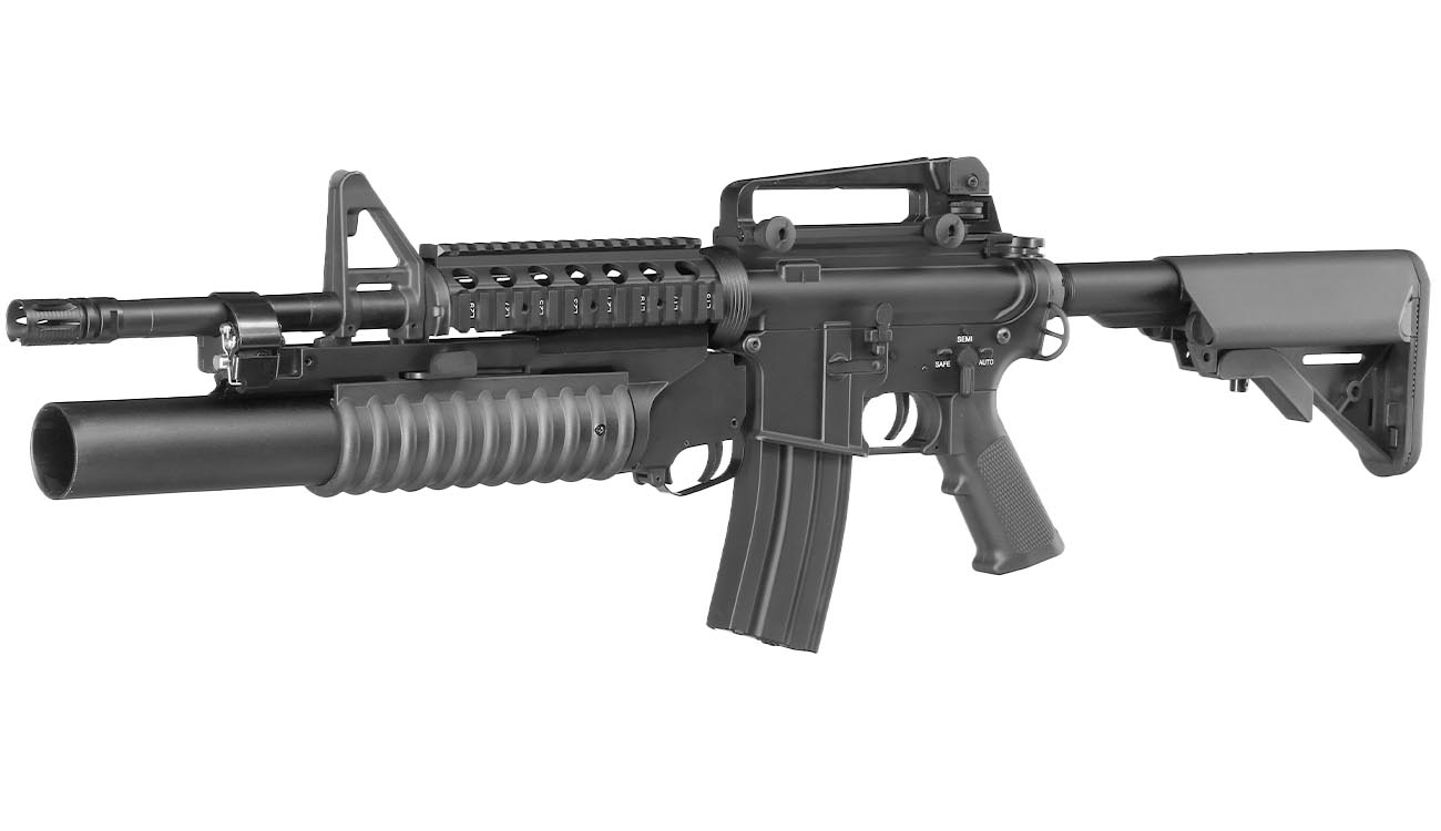 E&C M4 RIS Carbine inkl. M203 Grenade Launcher Vollmetall QD-1.5 Gearbox S-AEG 6mm BB schwarz