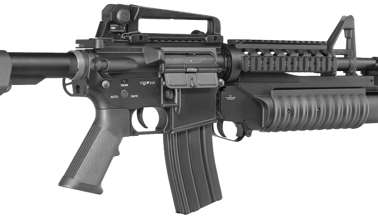 E&C M4 RIS Carbine inkl. M203 Grenade Launcher Vollmetall QD-1.5 Gearbox S-AEG 6mm BB schwarz Bild 10