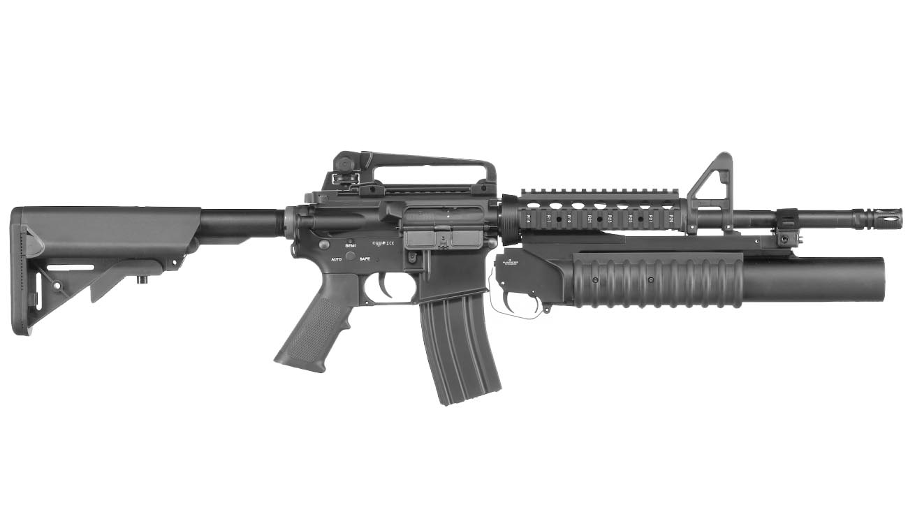 E&C M4 RIS Carbine inkl. M203 Grenade Launcher Vollmetall QD-1.5 Gearbox S-AEG 6mm BB schwarz Bild 3