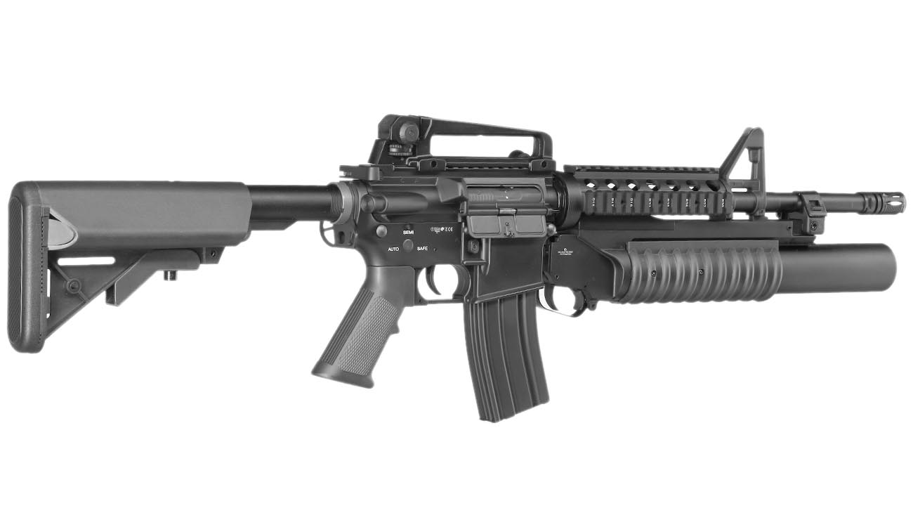 E&C M4 RIS Carbine inkl. M203 Grenade Launcher Vollmetall QD-1.5 Gearbox S-AEG 6mm BB schwarz Bild 4