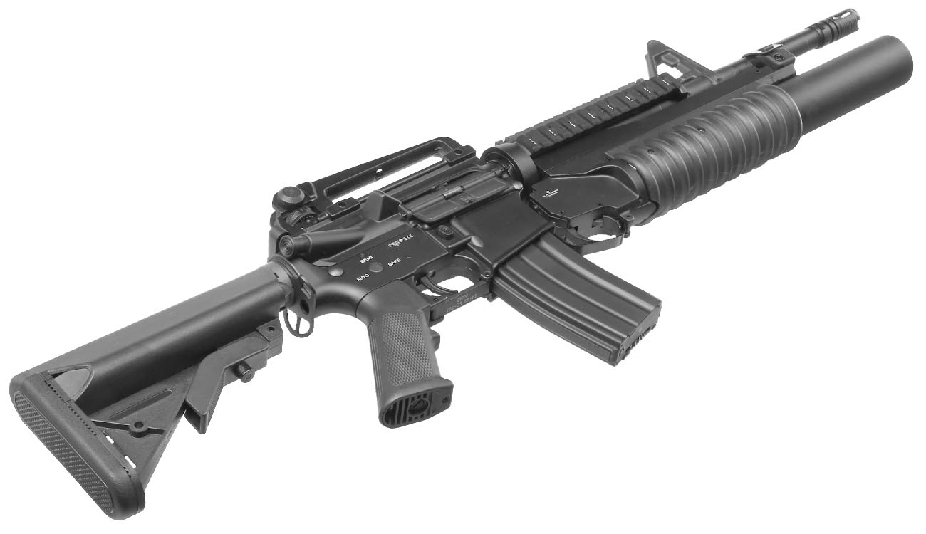 E&C M4 RIS Carbine inkl. M203 Grenade Launcher Vollmetall QD-1.5 Gearbox S-AEG 6mm BB schwarz Bild 5