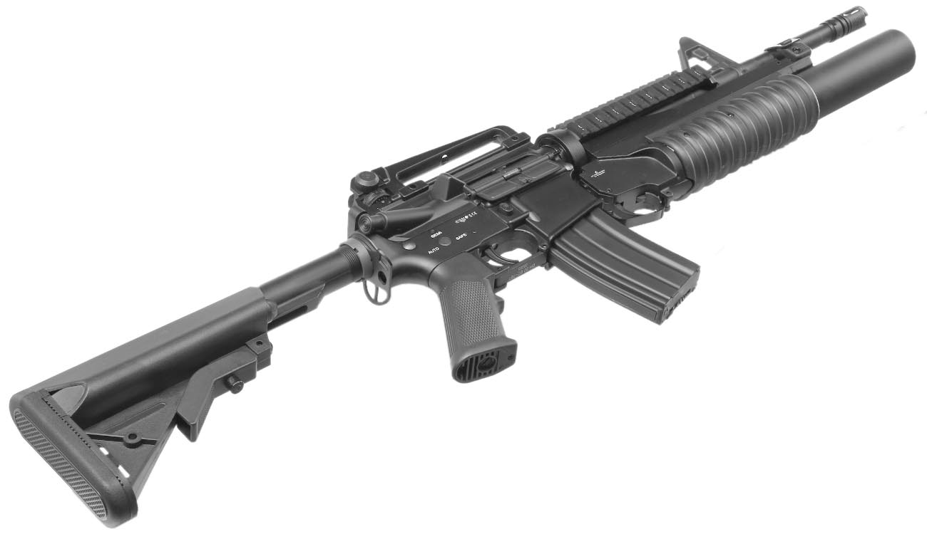 E&C M4 RIS Carbine inkl. M203 Grenade Launcher Vollmetall QD-1.5 Gearbox S-AEG 6mm BB schwarz Bild 6