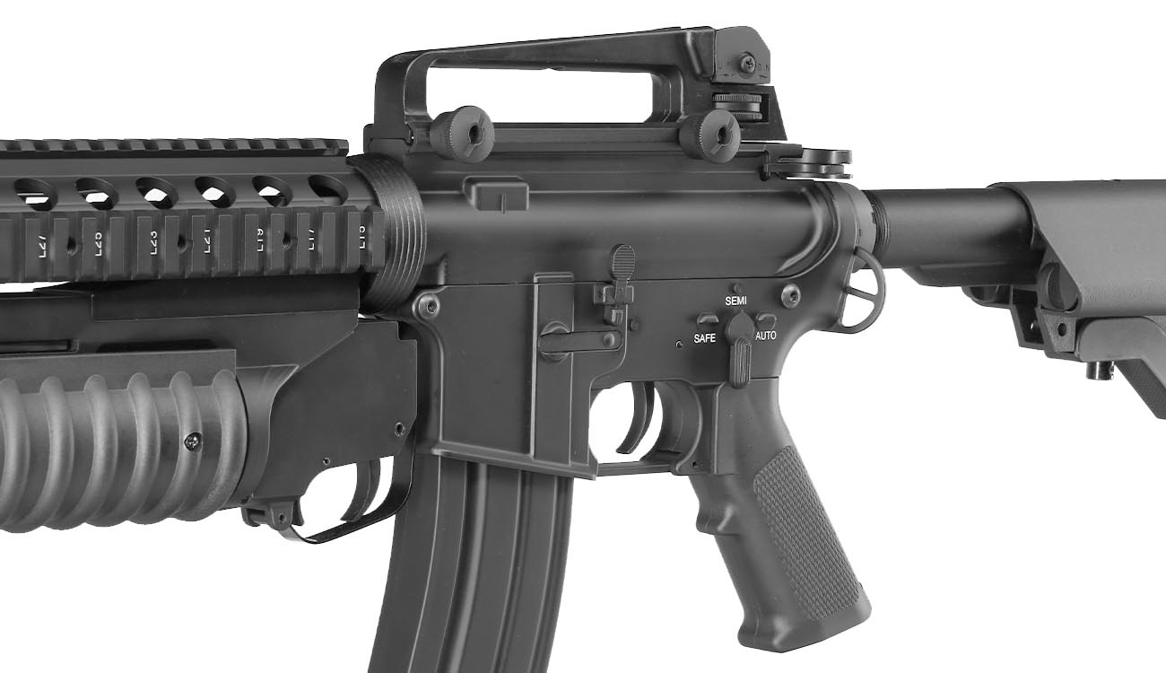 E&C M4 RIS Carbine inkl. M203 Grenade Launcher Vollmetall QD-1.5 Gearbox S-AEG 6mm BB schwarz Bild 9