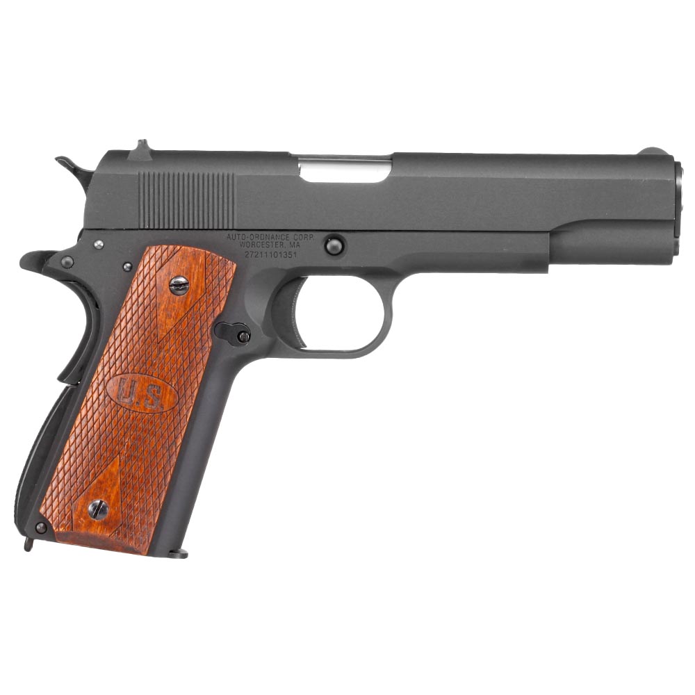 Cybergun / AWC Auto-Ordnance 1911 Vollmetall GBB 6mm BB matt schwarz - Echtholzgriffschalen Bild 3