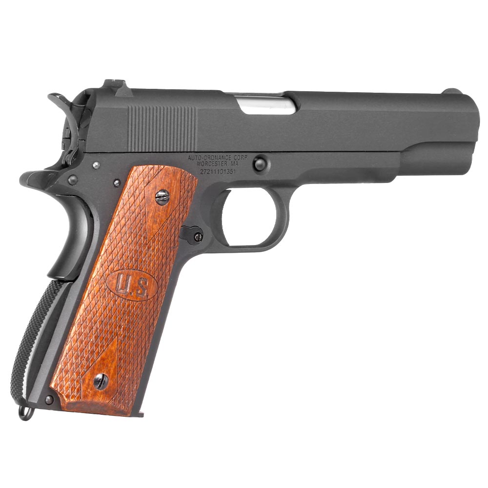 Cybergun / AWC Auto-Ordnance 1911 Vollmetall GBB 6mm BB matt schwarz - Echtholzgriffschalen Bild 4