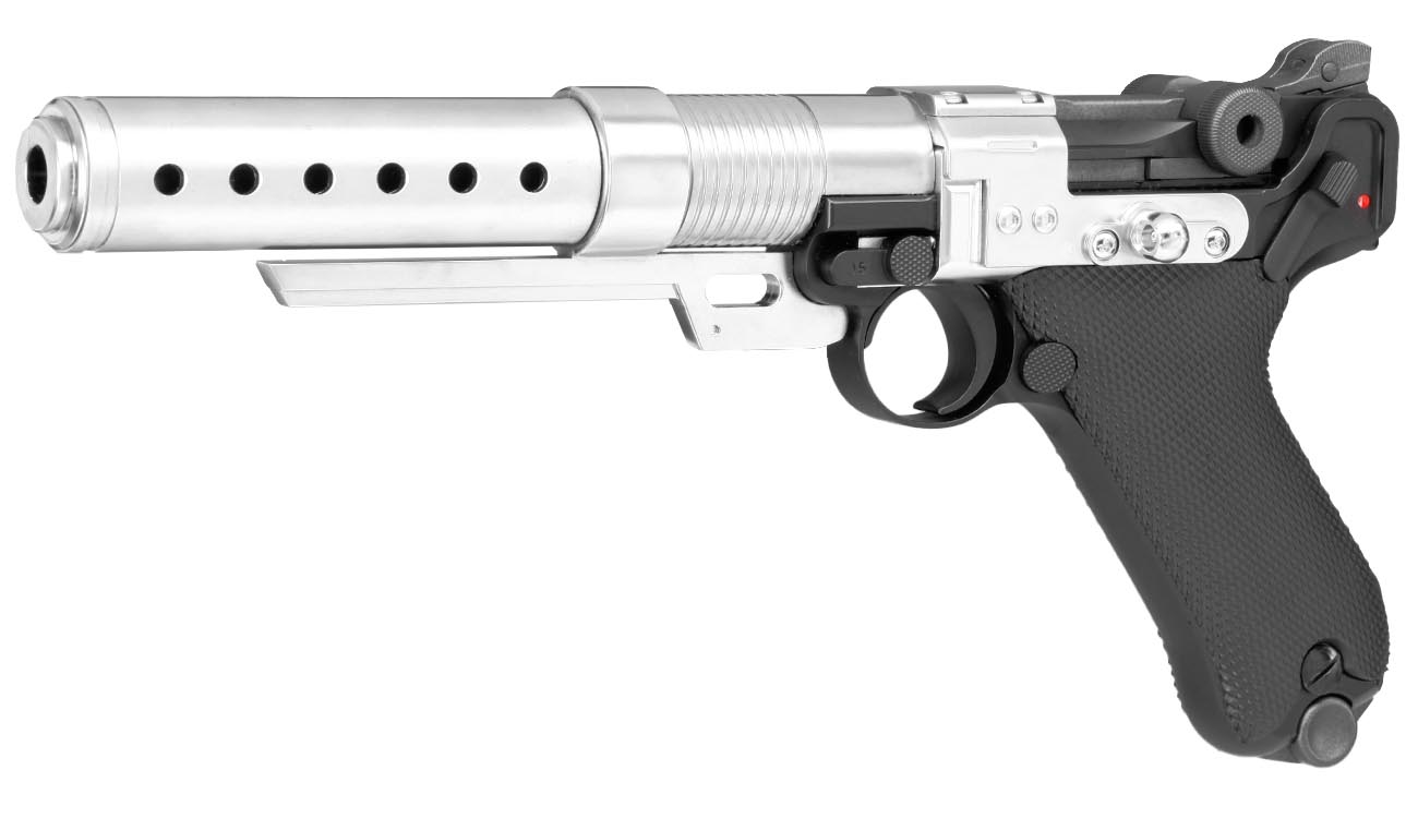 AWC A-180 Rebel Custom Blaster / P08 6 Zoll Vollmetall Gas-Blow-Back 6mm BB schwarz
