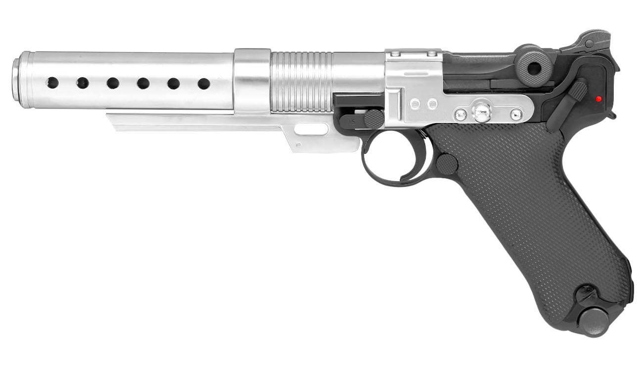AWC A-180 Rebel Custom Blaster / P08 6 Zoll Vollmetall Gas-Blow-Back 6mm BB schwarz Bild 1