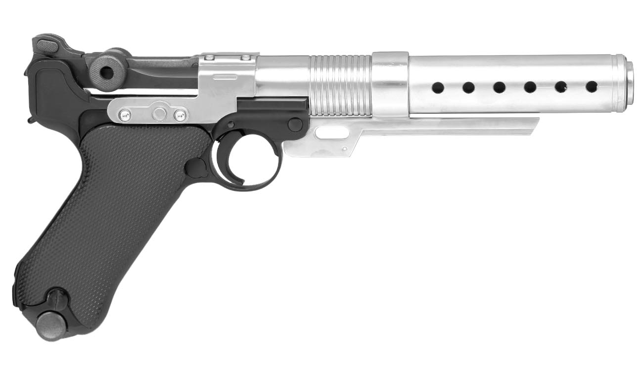 AWC A-180 Rebel Custom Blaster / P08 6 Zoll Vollmetall Gas-Blow-Back 6mm BB schwarz Bild 3