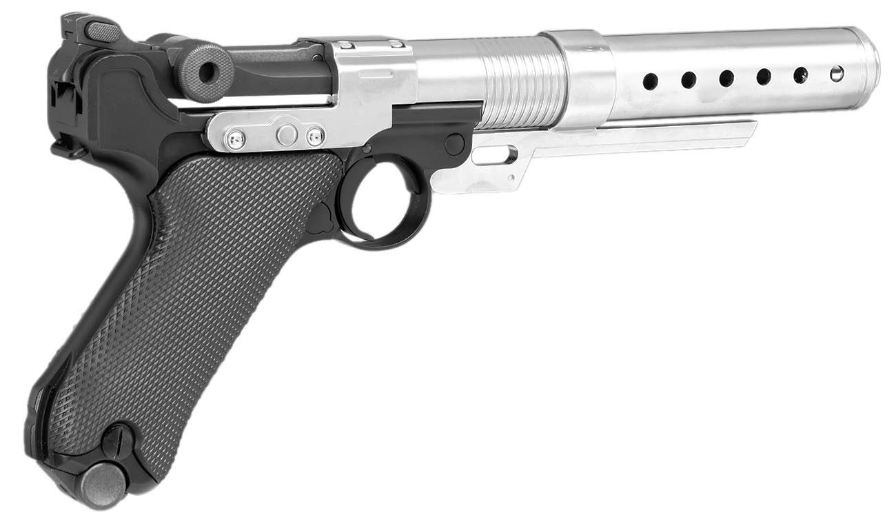 AWC A-180 Rebel Custom Blaster / P08 6 Zoll Vollmetall Gas-Blow-Back 6mm BB schwarz Bild 4