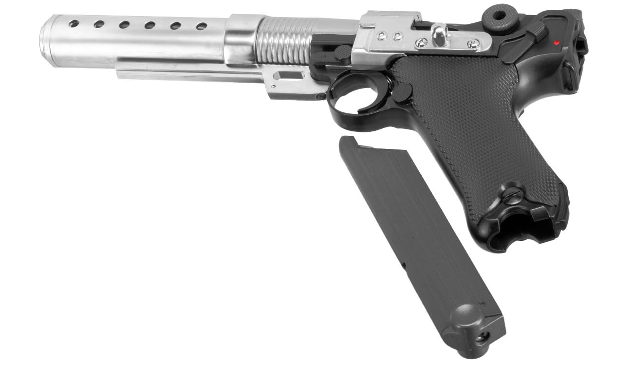 AWC A-180 Rebel Custom Blaster / P08 6 Zoll Vollmetall Gas-Blow-Back 6mm BB schwarz Bild 6