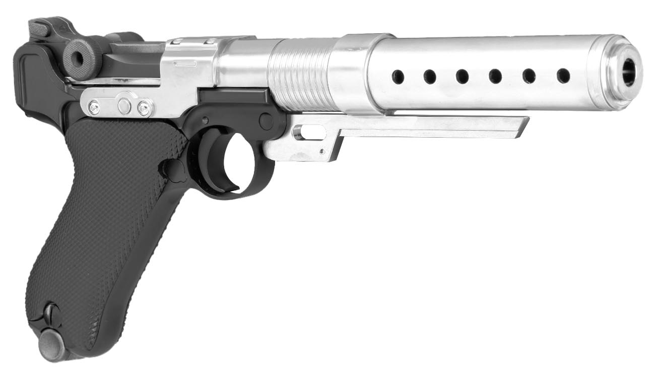 AWC A-180 Rebel Custom Blaster / P08 6 Zoll Vollmetall Gas-Blow-Back 6mm BB schwarz Bild 7