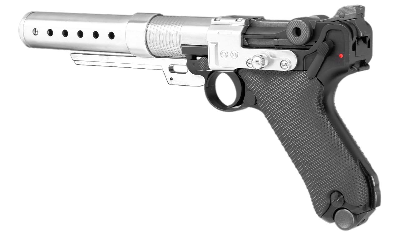 AWC A-180 Rebel Custom Blaster / P08 6 Zoll Vollmetall Gas-Blow-Back 6mm BB schwarz Bild 8
