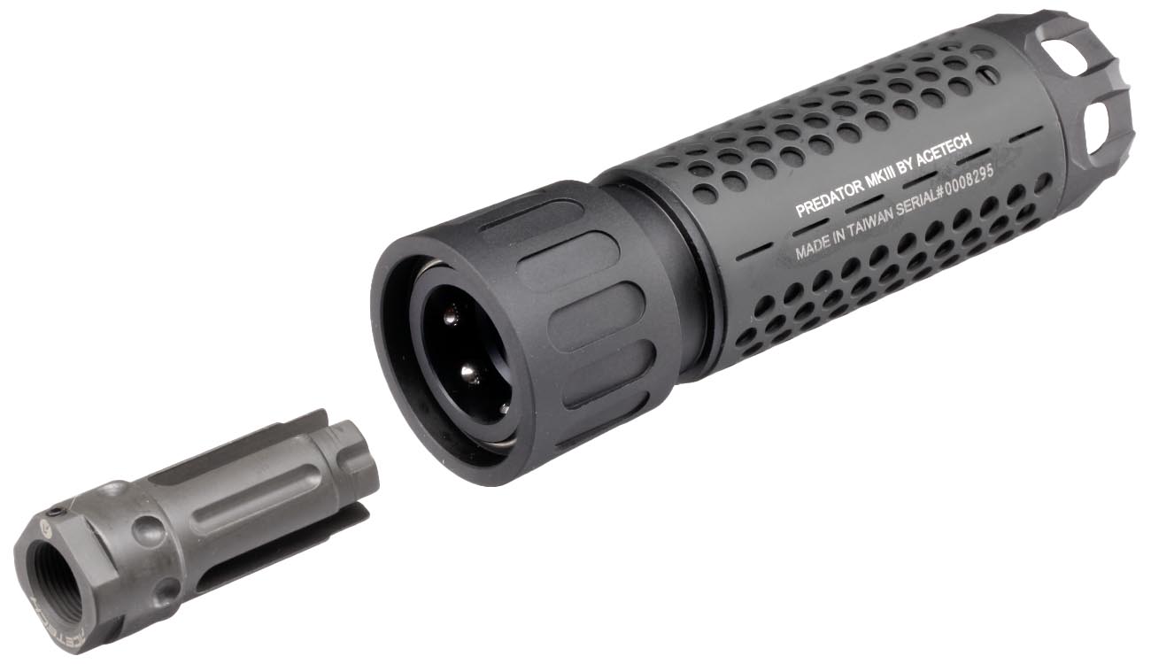 Acetech Predator MKIII Suppressor mit Blaster MS Flame Effect Flasher Unit inkl. Akku + Flash-Hider 14mm- schwarz Bild 7