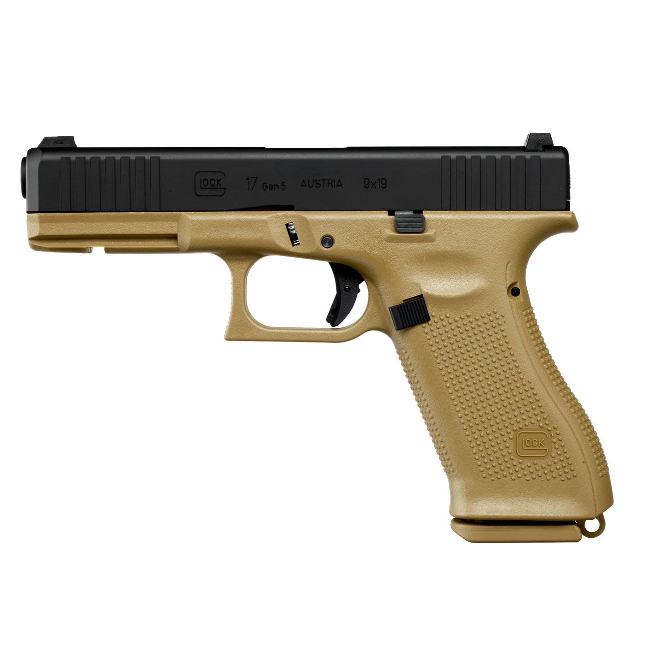 Glock 17 Gen. 5 Airsoftpistole mit Metallschlitten GBB 6mm BB schwarz / coyote French Army Edition Bild 1