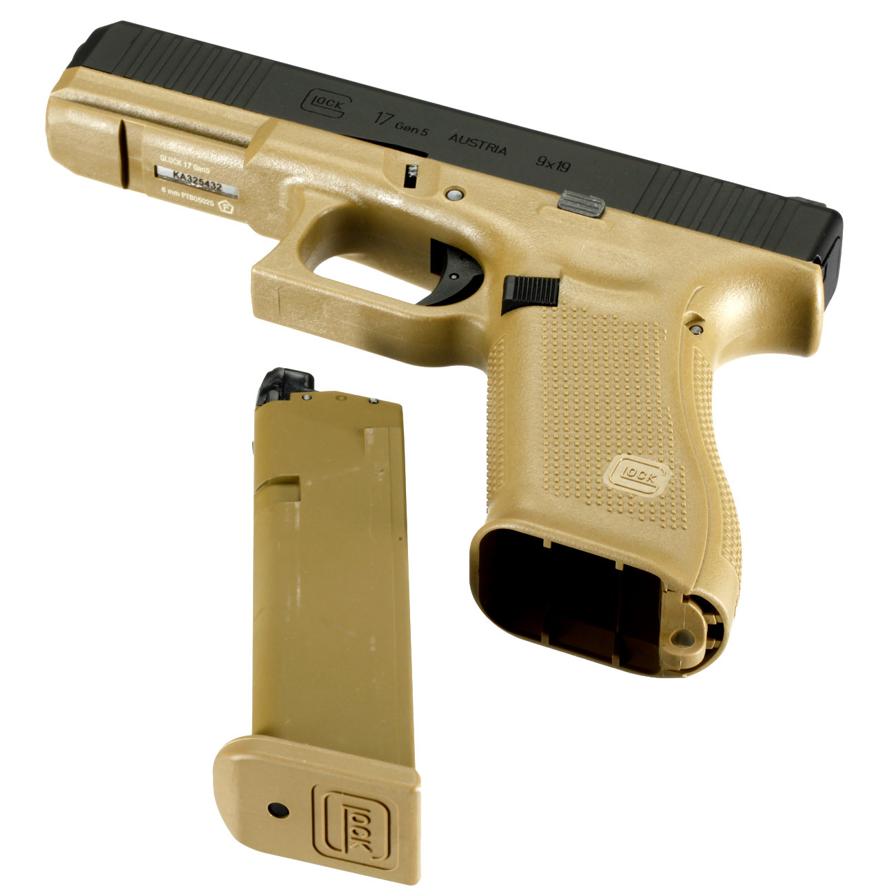 Glock 17 Gen. 5 Airsoftpistole mit Metallschlitten GBB 6mm BB schwarz / coyote French Army Edition Bild 6