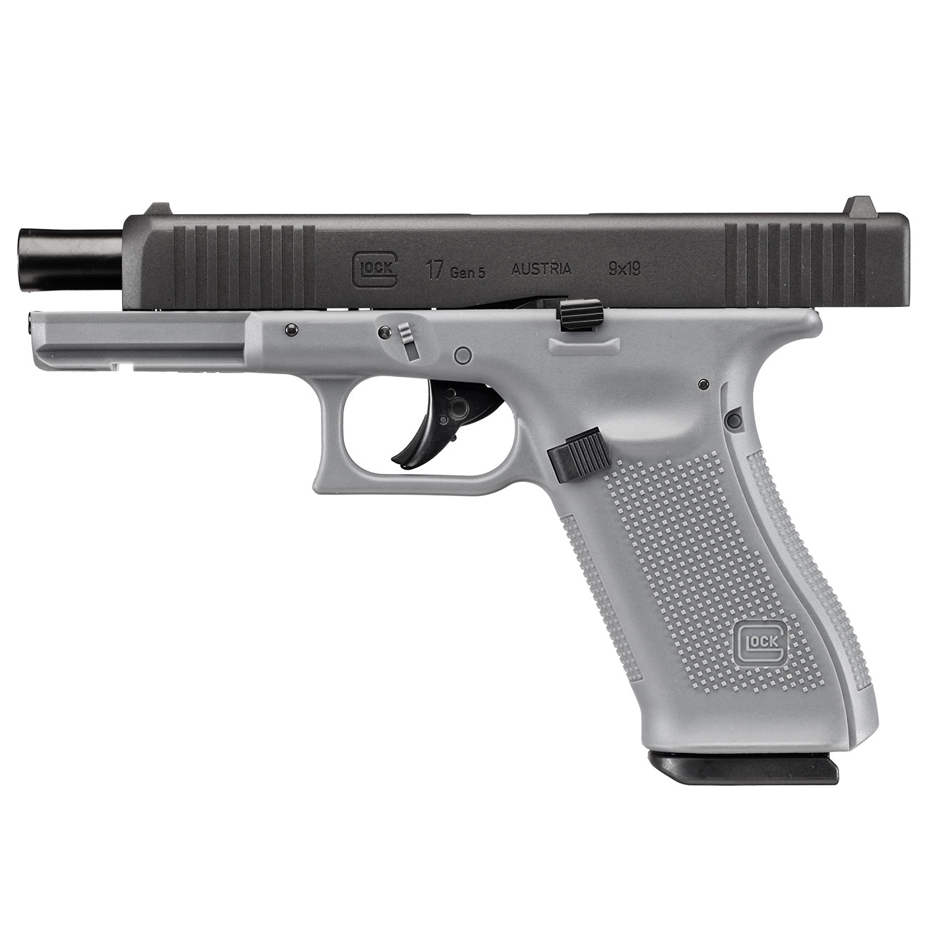 Glock 17 Gen. 5 Airsoft mit Metallschlitten CO2 BlowBack 6mm BB schwarz / Tungsten Grey Bild 2