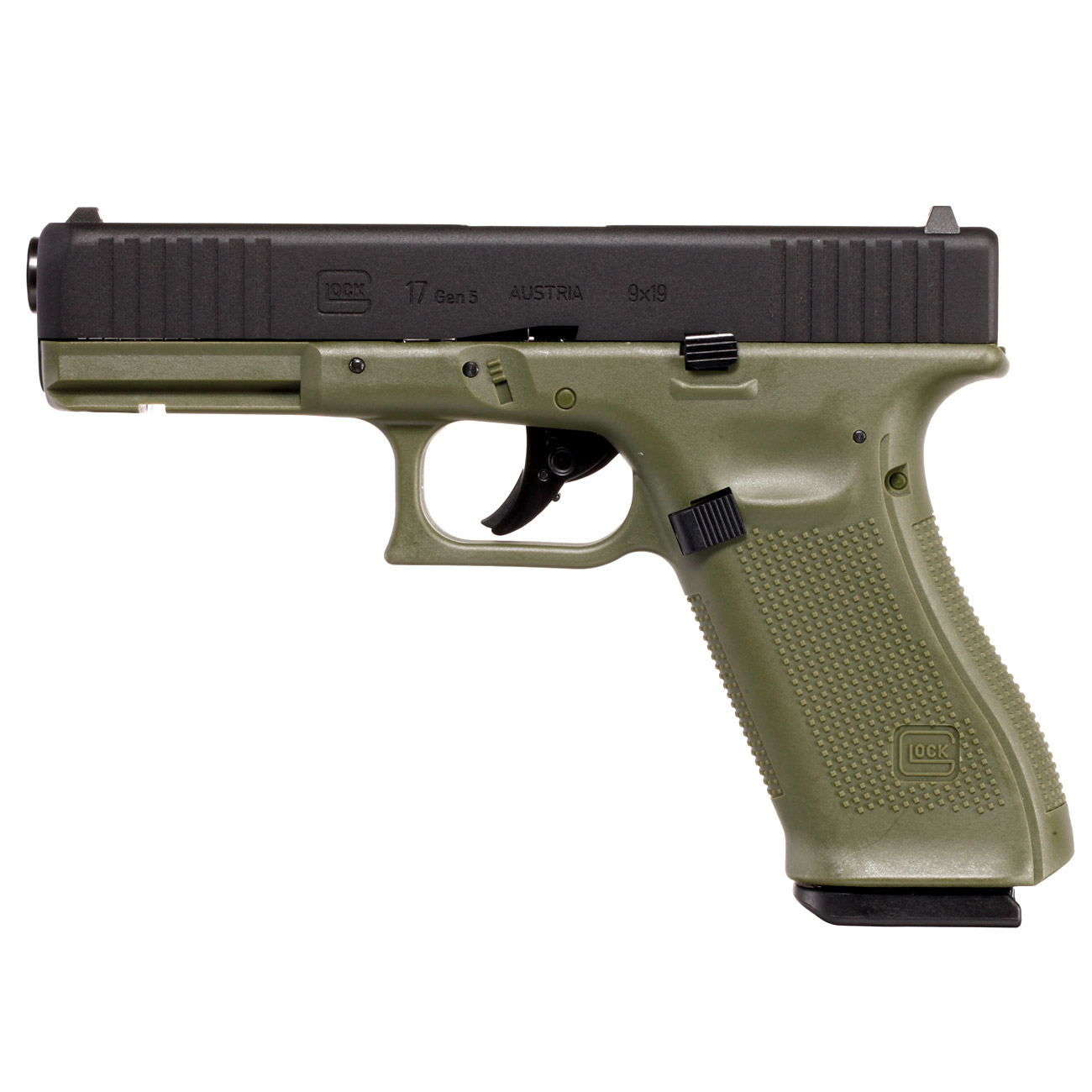 Glock 17 Gen. 5 mit Metallschlitten CO2 BlowBack 6mm BB schwarz / Battlefield Green Bild 1