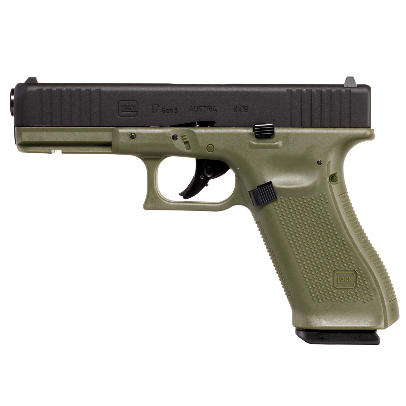 Glock 17 Gen. 5 Airsoft mit Metallschlitten CO2 BlowBack 6mm BB schwarz / Battlefield Green Bild 1